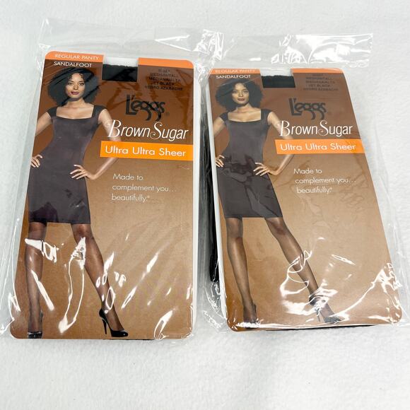 Lot of 2 L'eggs Brown Sugar Ultra Sheer Pantyhose M/T Jet Black Sandalfoot New - Picture 13 of 13
